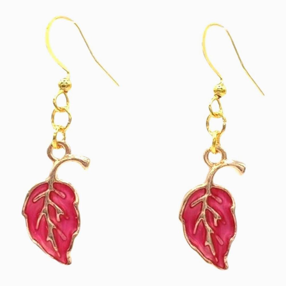 Pink Leaf Earrings Fashion Jewelry Dangle Fall Autumn Tree Colorful